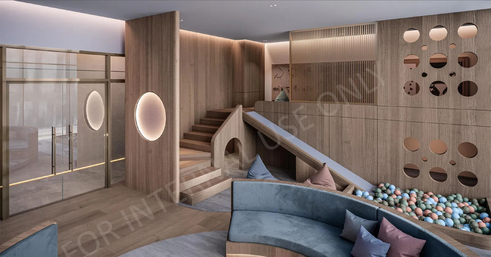 CloutHaus discovery Play Club with a ball pit, slide and round windows, artist's impression