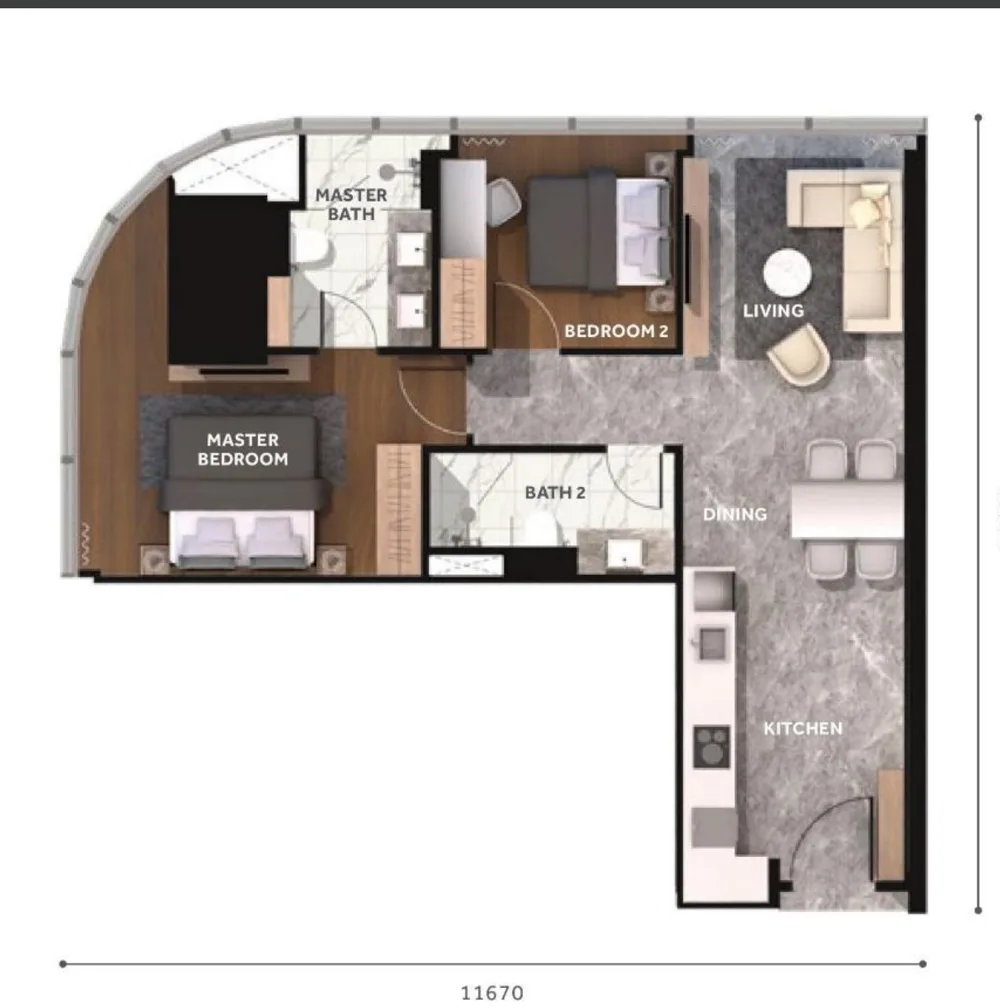 CloutHaus floor plan Type G, 904 sq ft, 2 bedroom, 2 bathrooms