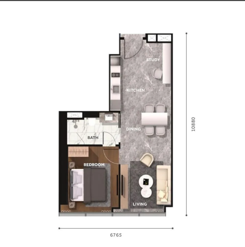 CloutHaus floor plan Type K, 635 sq ft, 1 bedroom, 1 bathrooms
