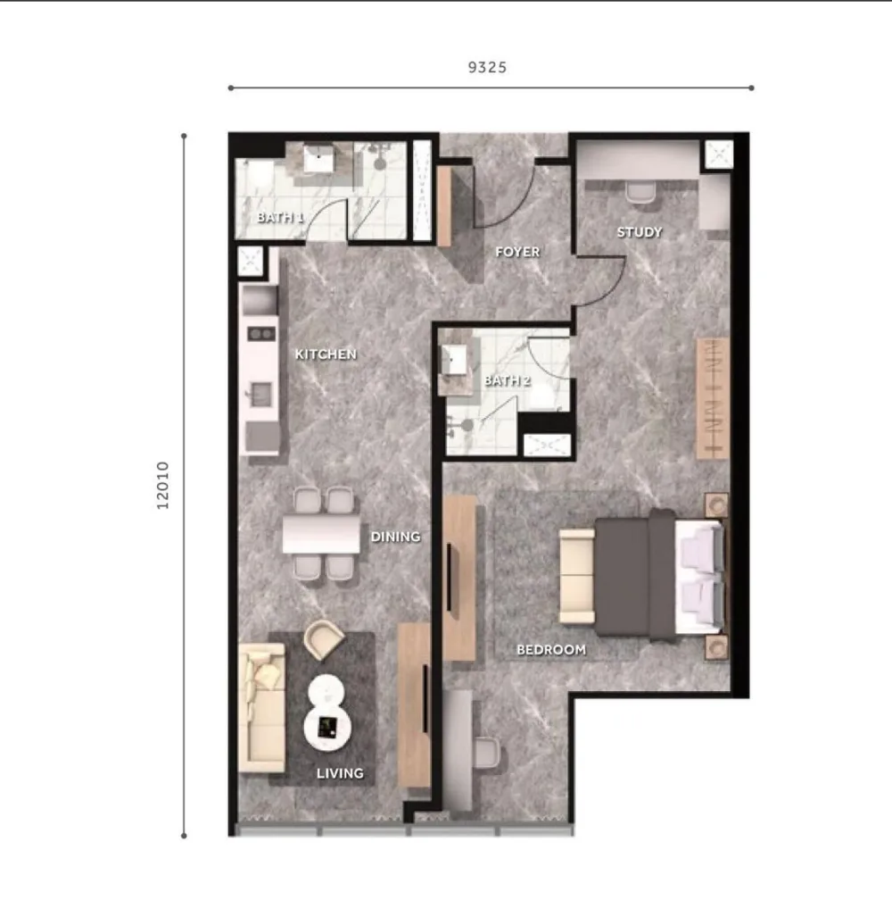 CloutHaus floor plan Type M, 1,173 sq ft, 2 bathrooms