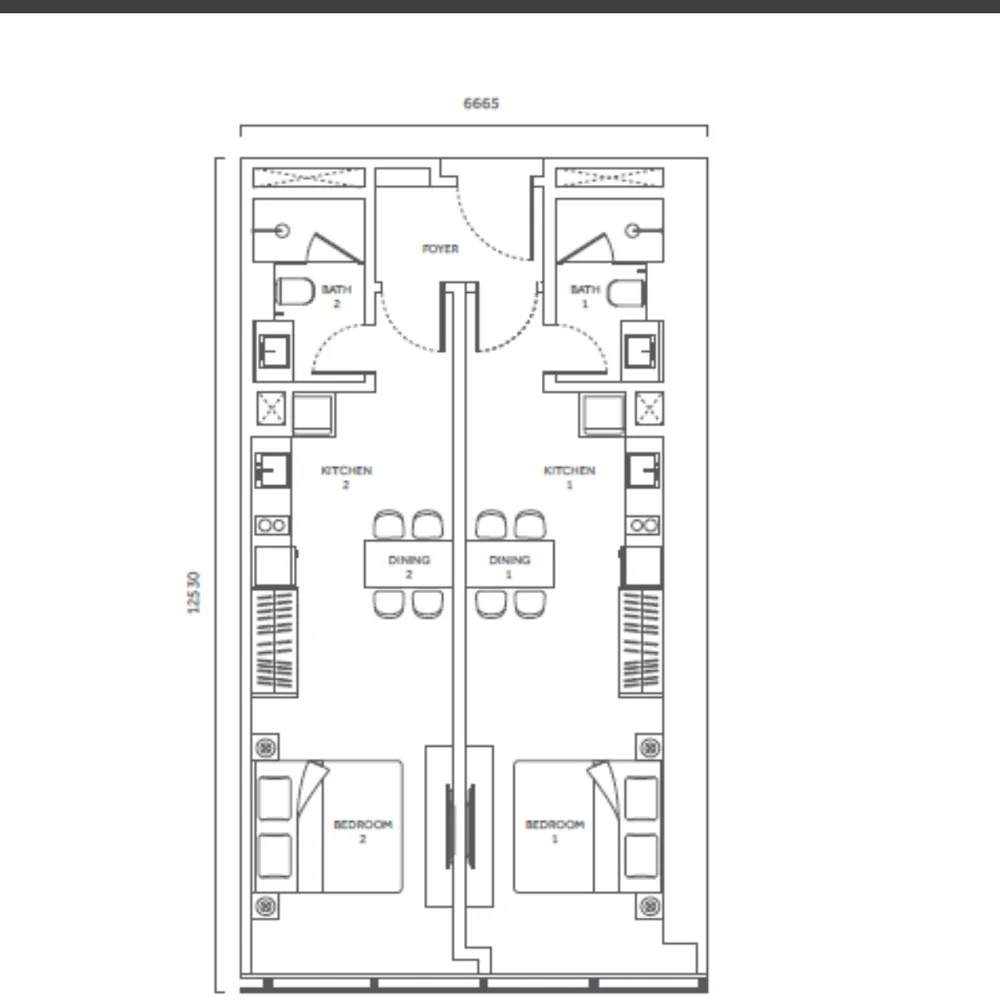 CloutHaus floor plan Type N dual key, 893 sq ft, dual key, 2 bathrooms