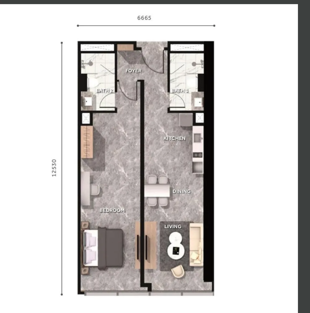 CloutHaus floor plan Type N, 893 sq ft, 2 bathrooms