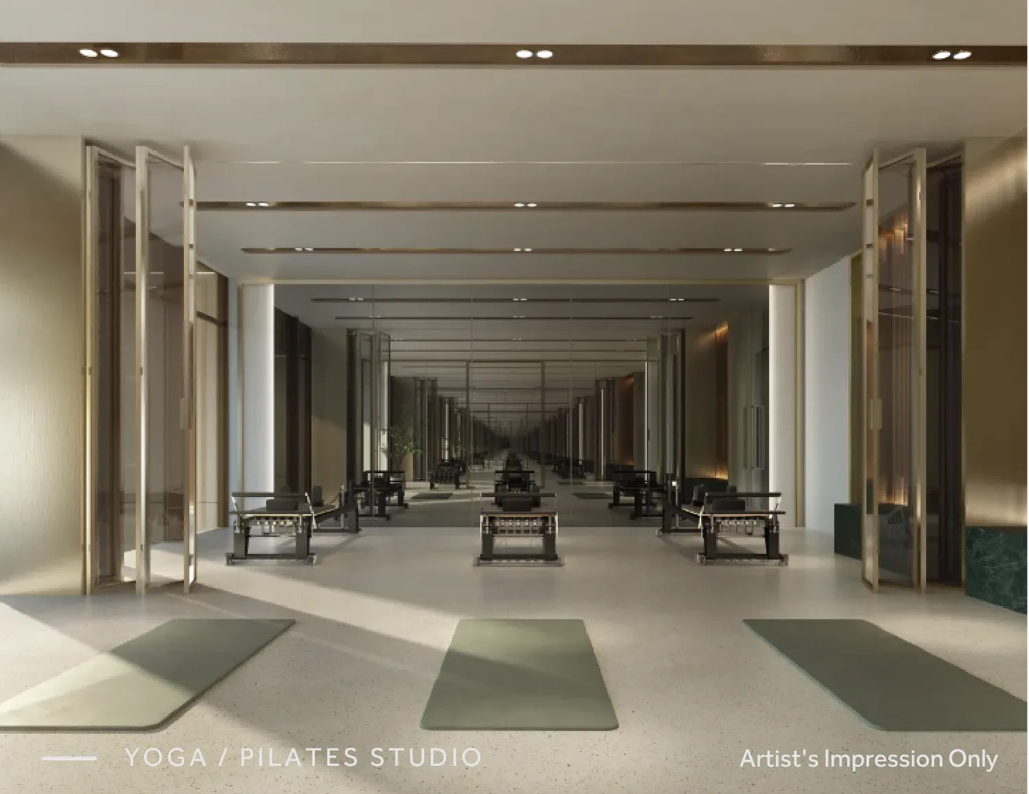 CloutHaus yoga and pilates studio with reformer machines and mats, artist's impression